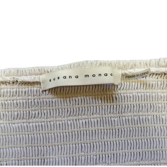 Susana Monaco White Smocked Bandeau Tie-Front Top - Size Small - Picture 3 of 5